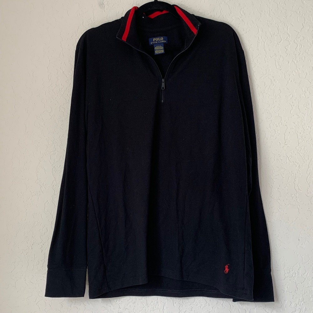 Polo Ralph Lauren Quarter Zip Men M Black Red Stripe Performance Pullover Racing
